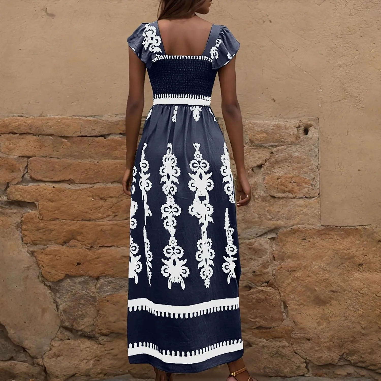Vacation Dresses for Women 2025 Holiday Style Printed Sundress Summer Dress Square Neck Beach Sundresses