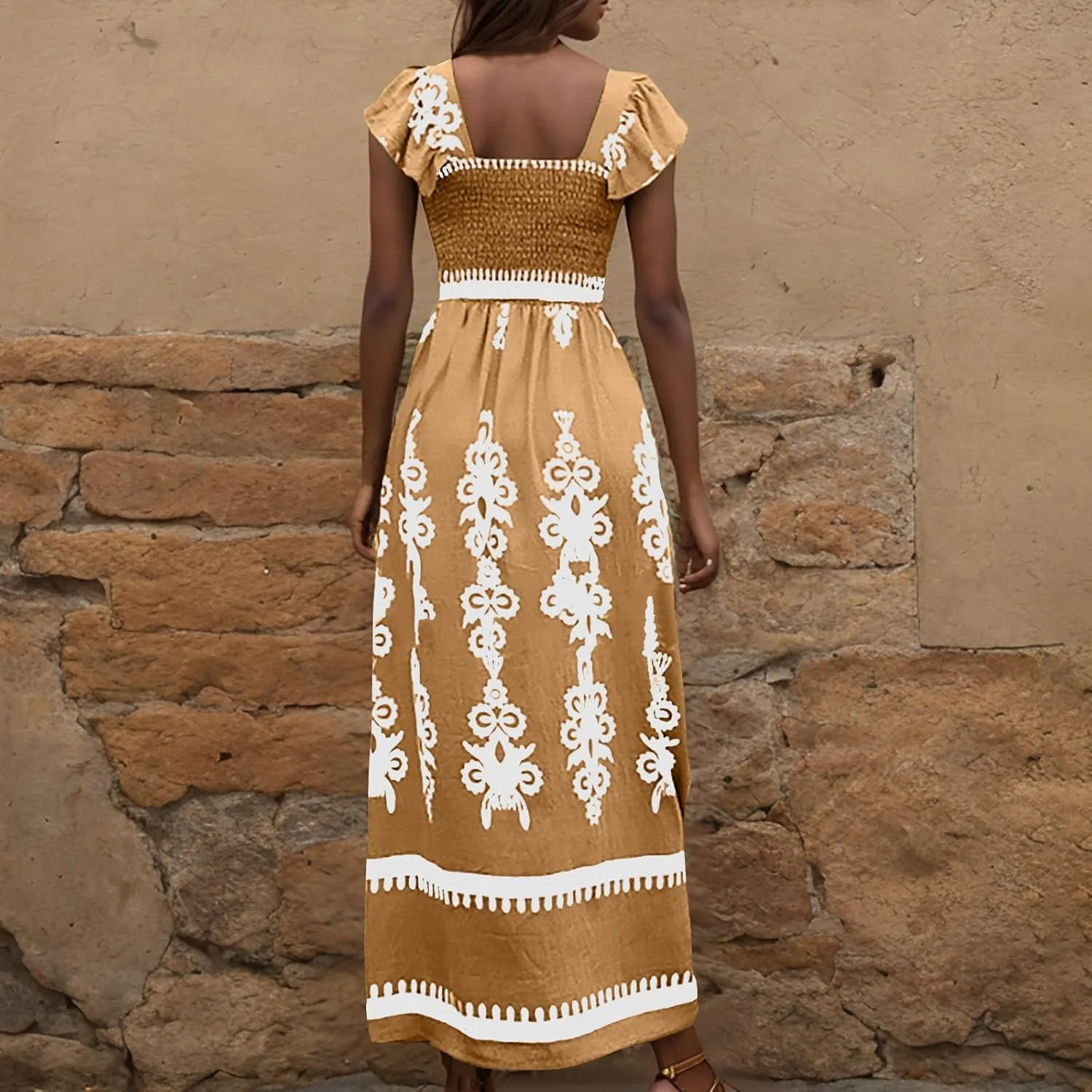 Vacation Dresses for Women 2025 Holiday Style Printed Sundress Summer Dress Square Neck Beach Sundresses