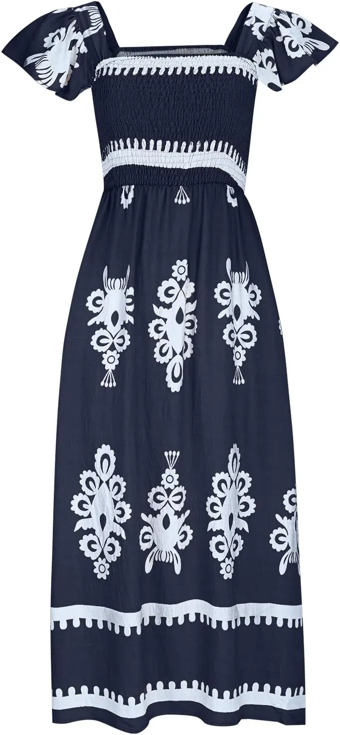 Vacation Dresses for Women 2025 Holiday Style Printed Sundress Summer Dress Square Neck Beach Sundresses