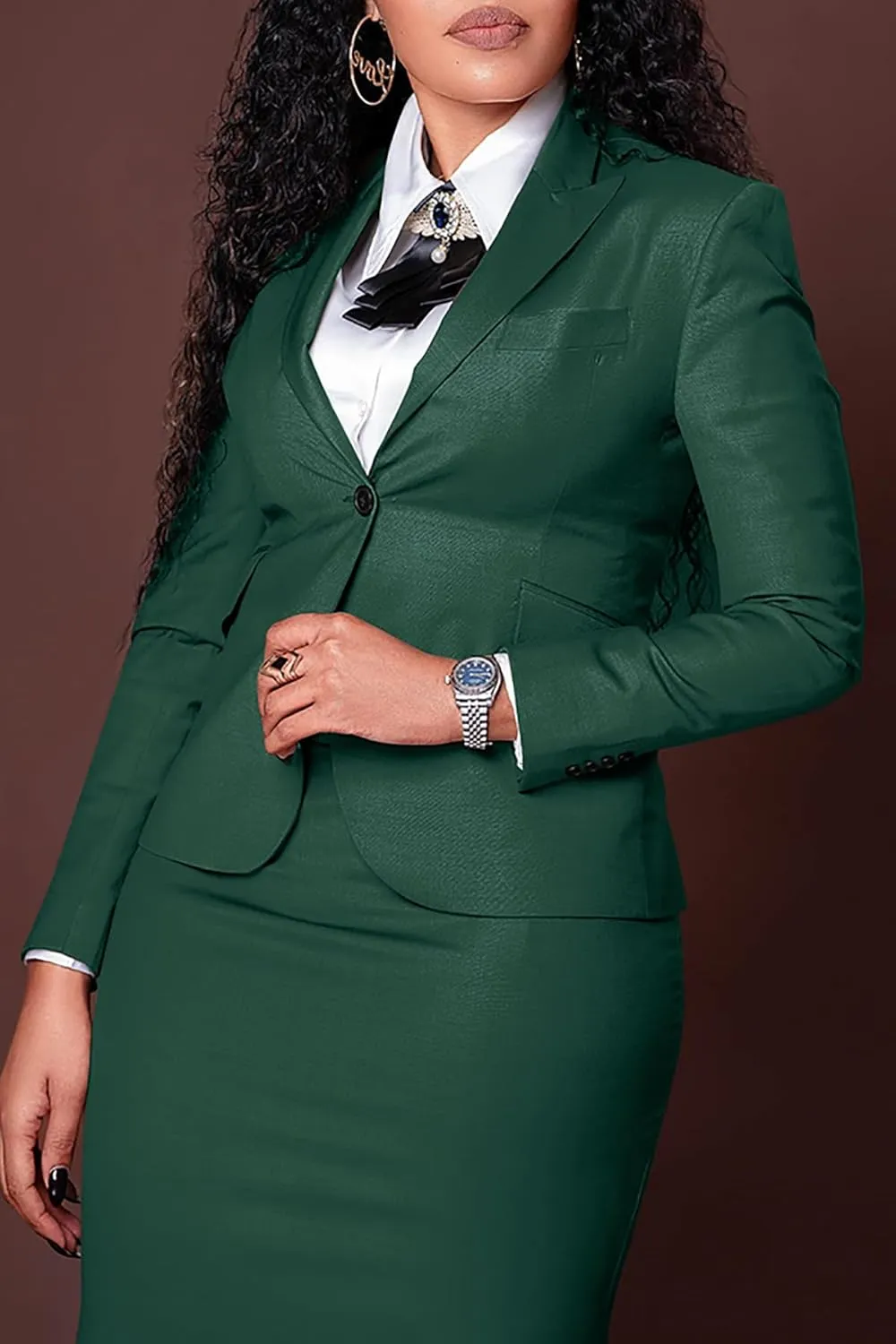 Vakkest Women's 2 Piece Outfit Business Suit Set Casual Work Long Sleeve Cropped Blazer Jacket and Pencil Mini Skirt