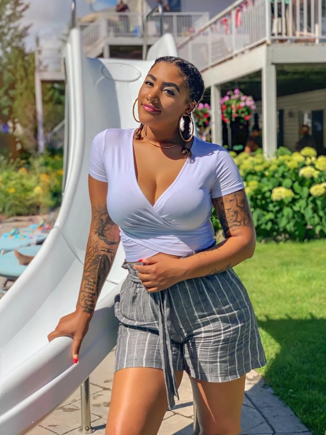VETIOR Women's Sexy Deep V Neck Short Sleeve Unique Slim Fit Cross Wrap Shirts Crop Tops Going Out Tops