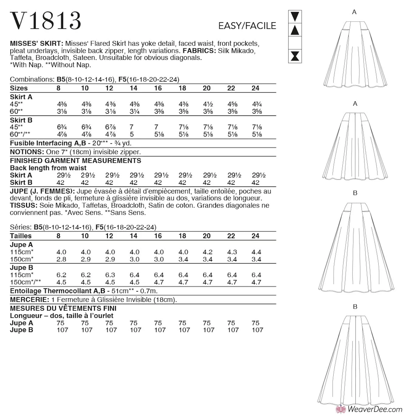 Vogue Pattern V1813 Misses' Skirts