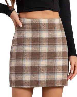 We1Fit Womens Plaid Skirts High Waist Wool Bodycon Pencil Mini Fall Skirt with Shorts