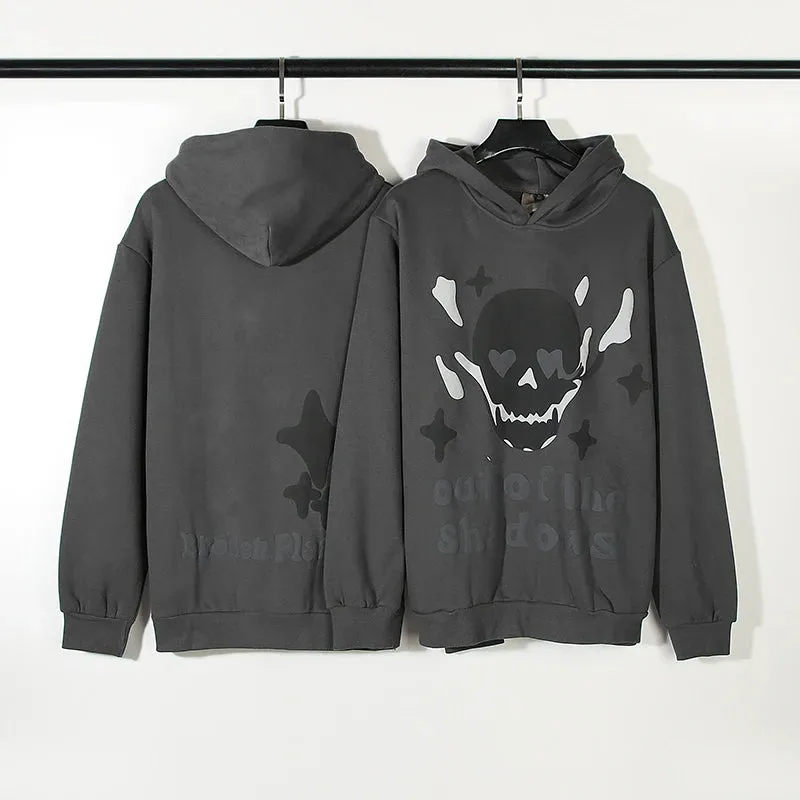 Wiaofellas Y2K Streetwear Vintage Flame Skeleton Broken Planet Foam Hooded Hoodies Unisex Stranger Things Pullover Fleece Men's Sweatshirts