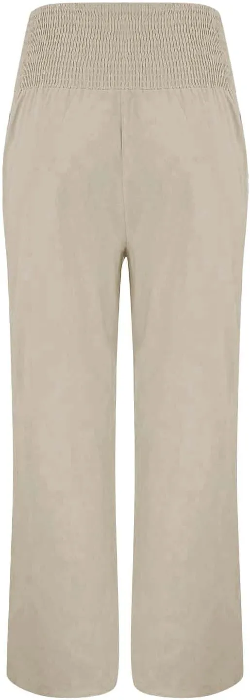 Women Cotton Linen Summer Boho Pants High Waist Straight Slim-Fit Pant Trousers Work Business
