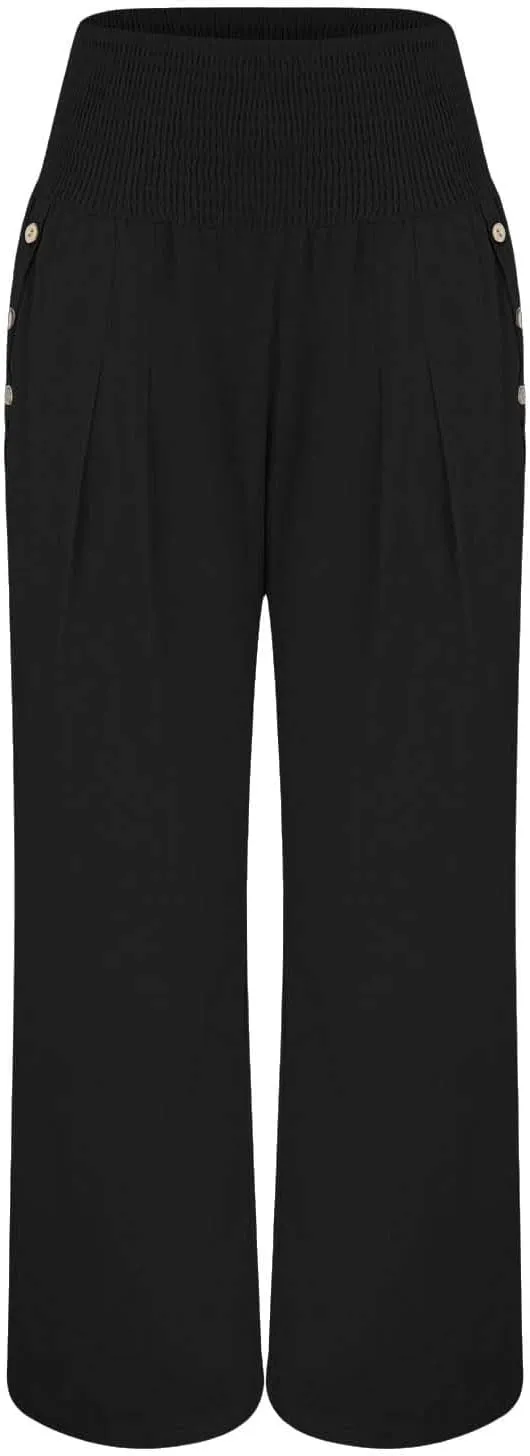Women Cotton Linen Summer Boho Pants High Waist Straight Slim-Fit Pant Trousers Work Business