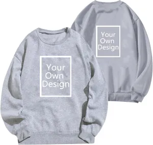 Women Custom Sweatshirts Long Sleeve Shirts Fleece Crewneck Tops, Your Own Design, Add Text/Photo/Image/Logo