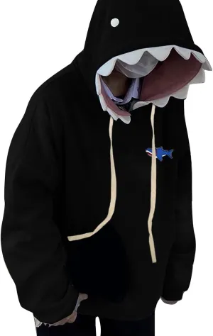 Women Cute Shark Hood Sweatshirts Y2k Coquettish Hoodies Oversized Long Sleeve Drawstring Pullover Tops