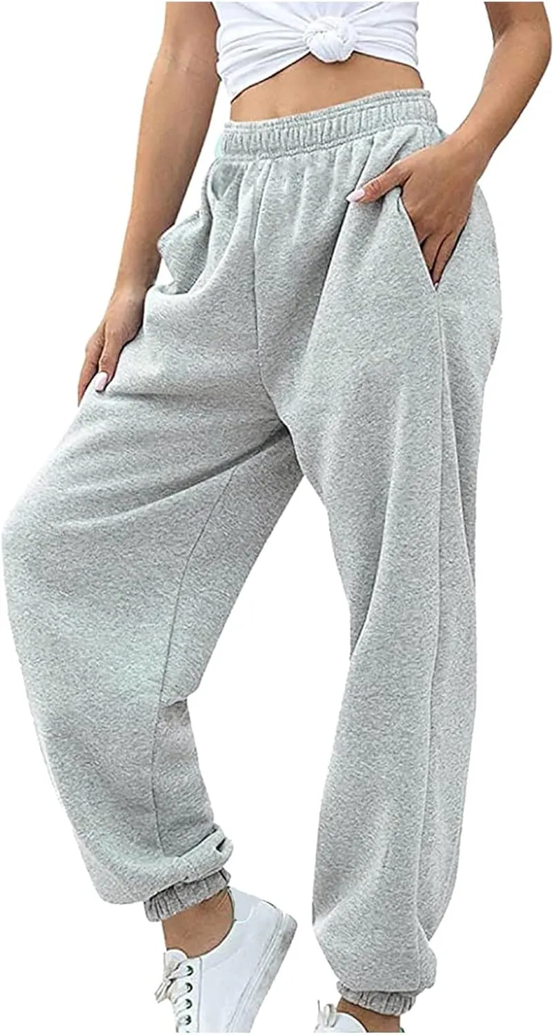 Women Joggers with Pockets High Waist Stretchy Sports Gym Training Pants Baggy Oversized Harem Sweatpants Trousers