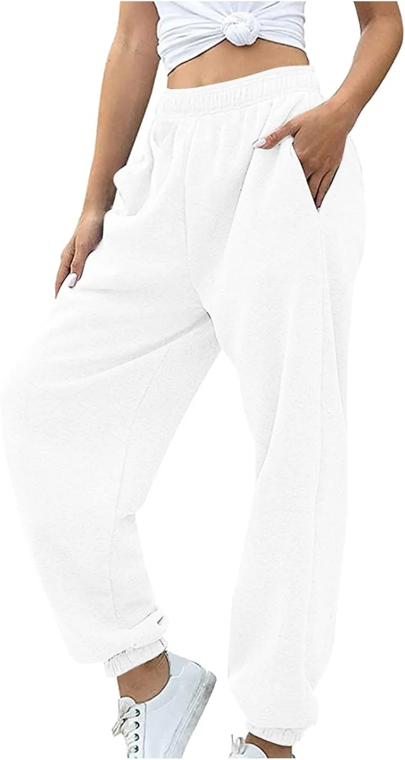 Women Joggers with Pockets High Waist Stretchy Sports Gym Training Pants Baggy Oversized Harem Sweatpants Trousers