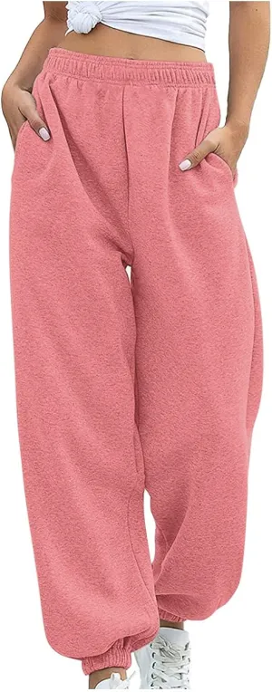 Women Joggers with Pockets High Waist Stretchy Sports Gym Training Pants Baggy Oversized Harem Sweatpants Trousers