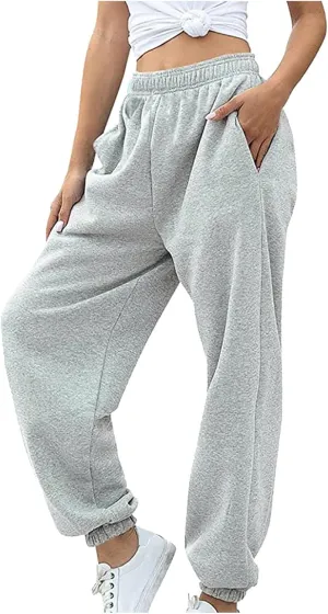 Women Joggers with Pockets High Waist Stretchy Sports Gym Training Pants Baggy Oversized Harem Sweatpants Trousers