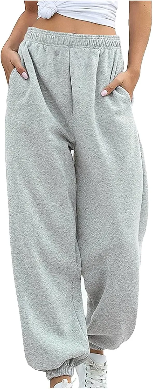 Women Joggers with Pockets High Waist Stretchy Sports Gym Training Pants Baggy Oversized Harem Sweatpants Trousers