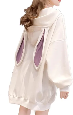 Women Kawaii Bunny Ear Hoodie Rabbit Aesthetic Cute Oversized Japanese Hooded Sweatshirt Long Sleeve Top Fall Winter