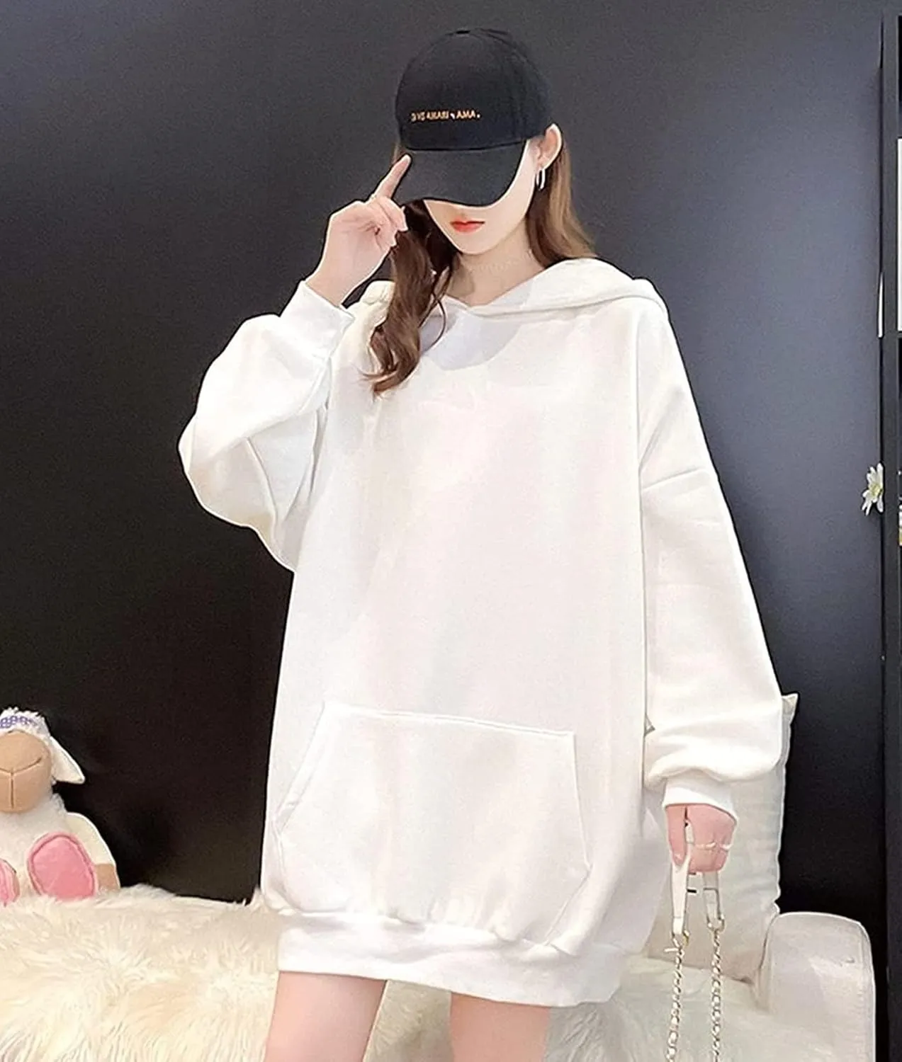 Women Kawaii Bunny Ear Hoodie Rabbit Aesthetic Cute Oversized Japanese Hooded Sweatshirt Long Sleeve Top Fall Winter
