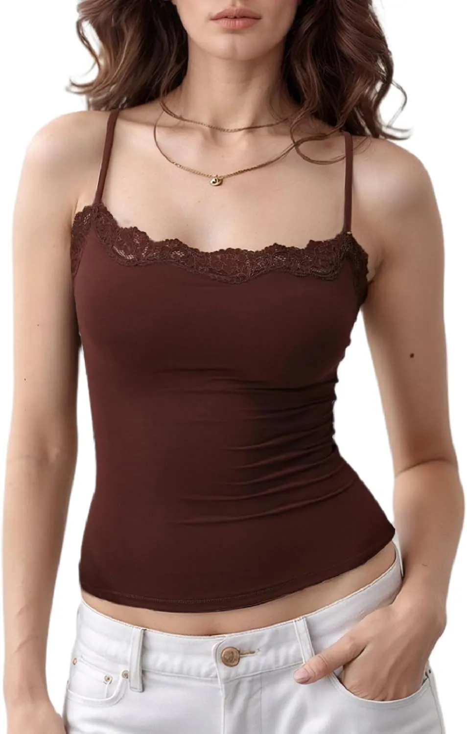 Women Lace Cami Tank Top Sexy Slim Fit Tank Tops Square Neck Y2k Spaghetti Strap Going Out Camisoles
