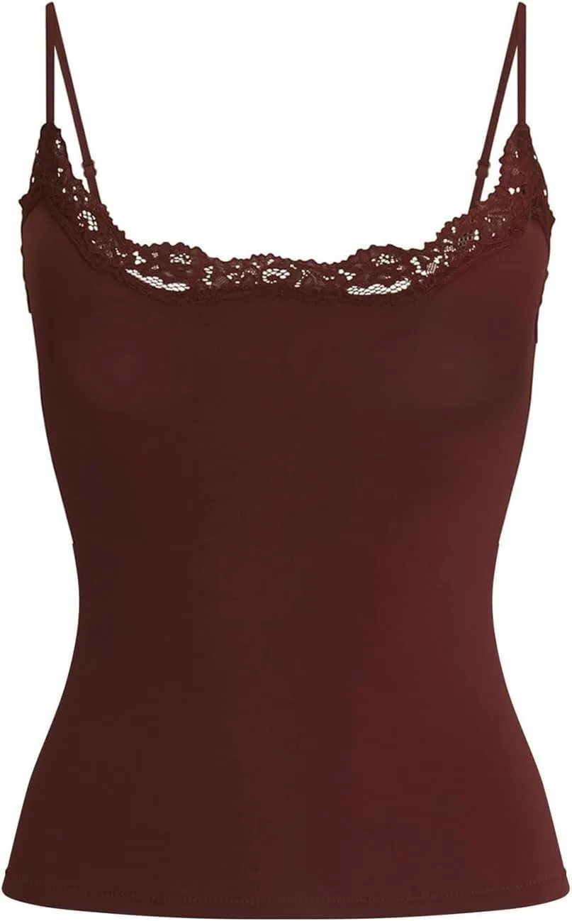 Women Lace Cami Tank Top Sexy Slim Fit Tank Tops Square Neck Y2k Spaghetti Strap Going Out Camisoles