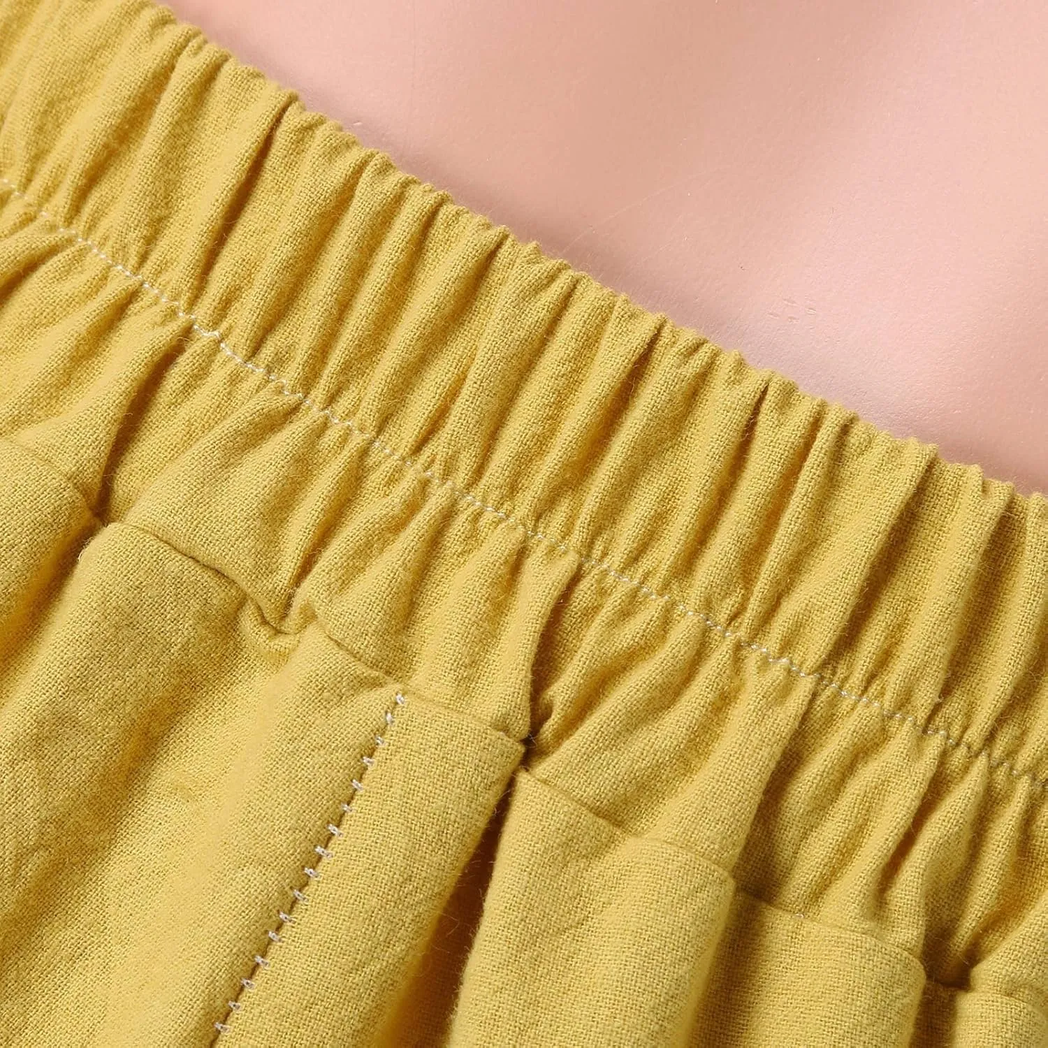 Women Linen Blend Summer Casual Loose Palazzo Pants High Waist Stretchy Slim-Fit Trouser Office