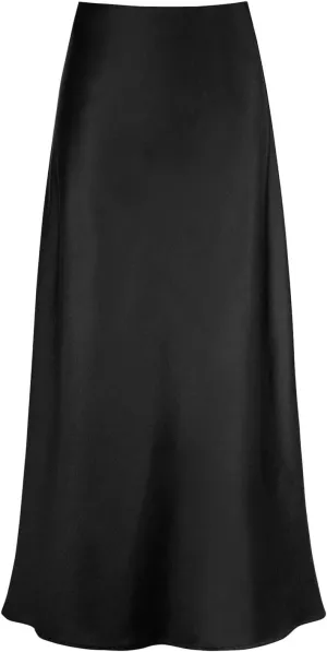 Women Satin Maxi Long Skirt Silk A Line Swing Midi Skirt Elegant Flowy Ruffle Pleated Cocktail Party Skirts