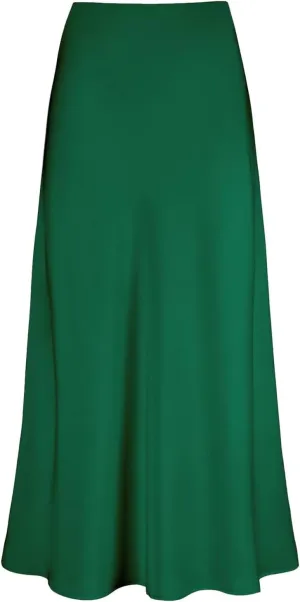 Women Satin Maxi Long Skirt Silk A Line Swing Midi Skirt Elegant Flowy Ruffle Pleated Cocktail Party Skirts