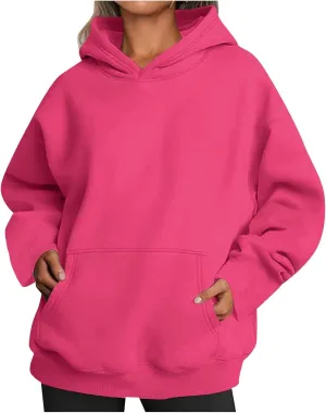 Women Solid Oversized Sweatshirts Hoodies 2024 Fall Comfy Loose Long Sleeve Pullover Sweatshirts with Big Pockets