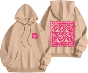 Women Y2k Graphic Hoodies Cute Preppy Embroidery Hibiscus Hoodie Flower Pullover Oversized Sweatshirts Teen Clothes