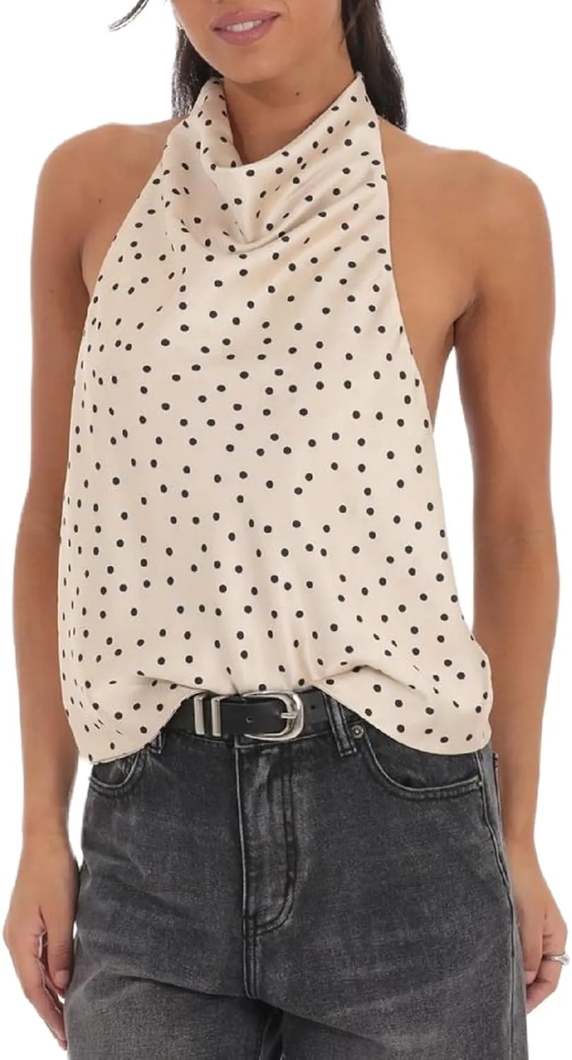Women Y2k Halter Tank Top Floral Print Summer Going Out Crop Tops Sexy Open Back Boho Beach Camisoles