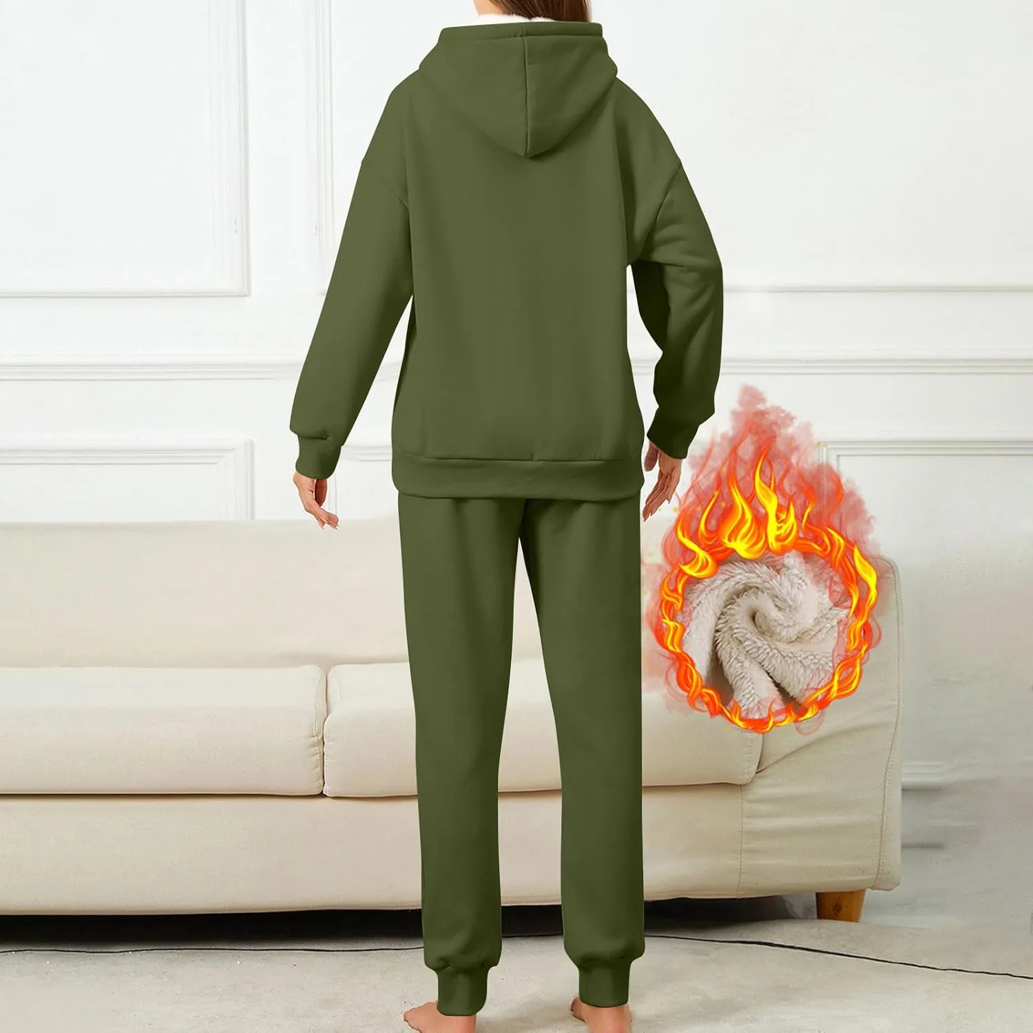 Womens 2 Piece Outfits Fleece Lined Hoodie Sweatsuit Sets Oversized Sweatshirt Warm Sweatshirts and Pants Sets