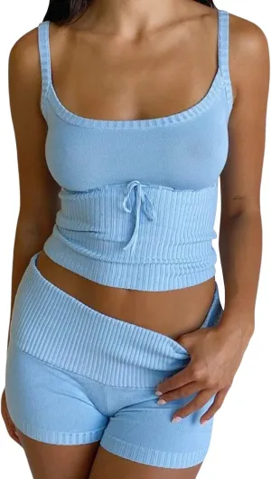 Women's 2 Piece Summer Outfits, Cute Floral Print Crop Cami Tops   Shorts Set Loungewear