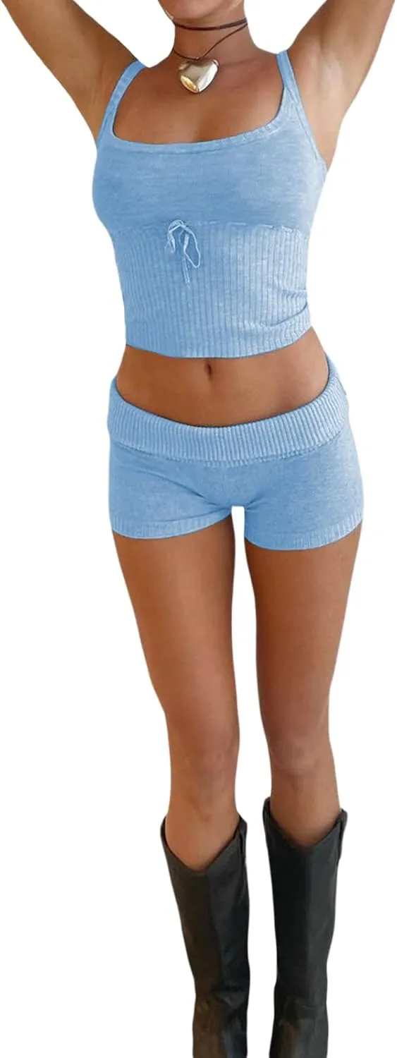 Women's 2 Piece Summer Outfits, Cute Floral Print Crop Cami Tops   Shorts Set Loungewear