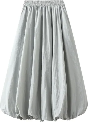 Women's Bubble Long Skirts Elegant Elastic Waist Balloon Ruffle Solid Color A-Line Casual Flowy Beach Puff Skirts