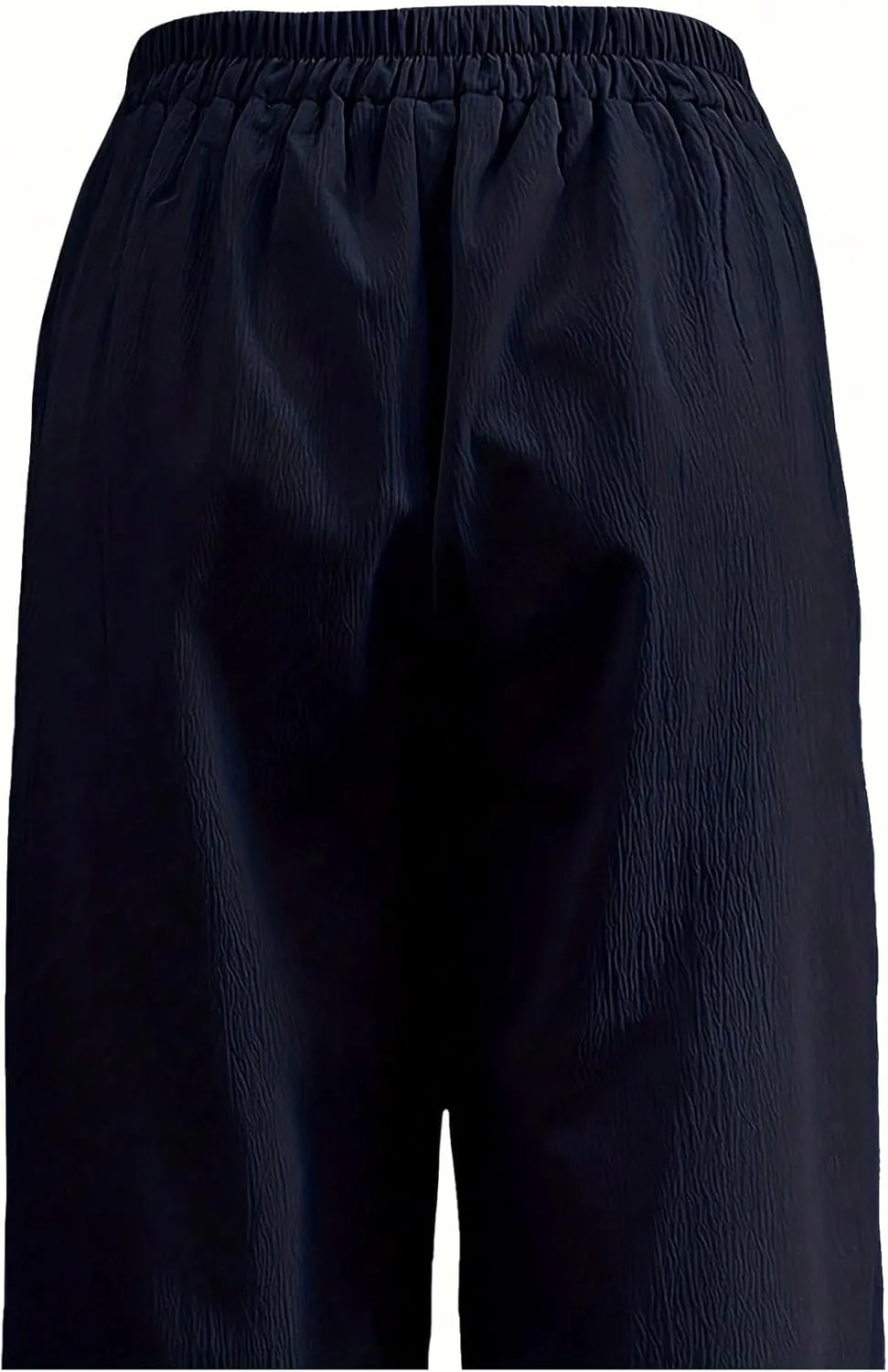Women's Button Detail Wide Leg Long Palazzo Pants Business Work Office Pants Elastic High Waist Trousers with Pockets