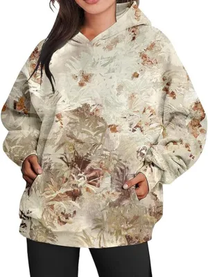 Womens Camo Hoodie Maple Leaf Print Oversized Hooded Sweatshirt Fashion Y2K Hoodies Cute Trendy Fall Clothes Pockets