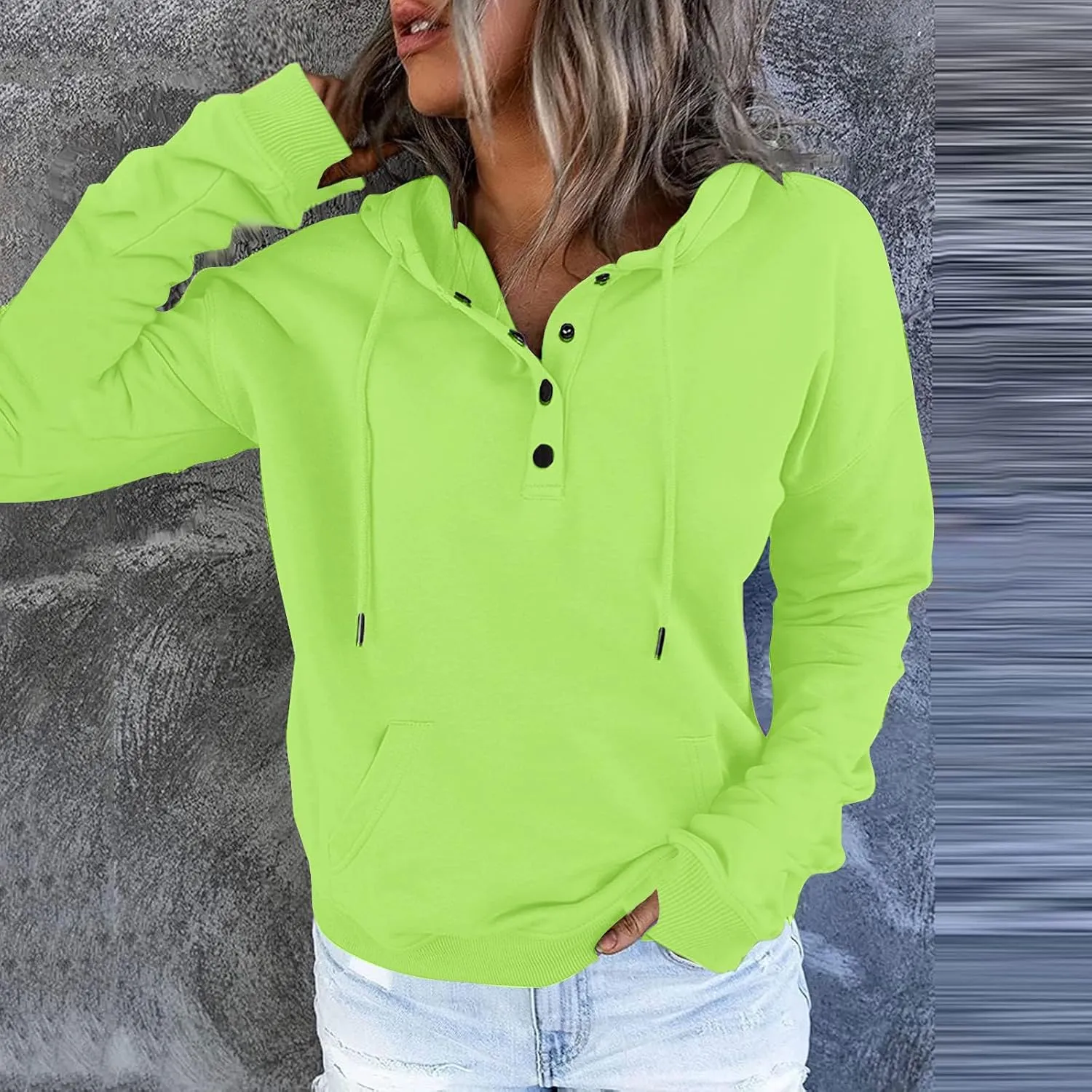 Womens Casual Button Down Hoodies Drawstring Long Sleeve Pullover Hooded Sweatshirt Fall Outfits Clothes Thumb Hole