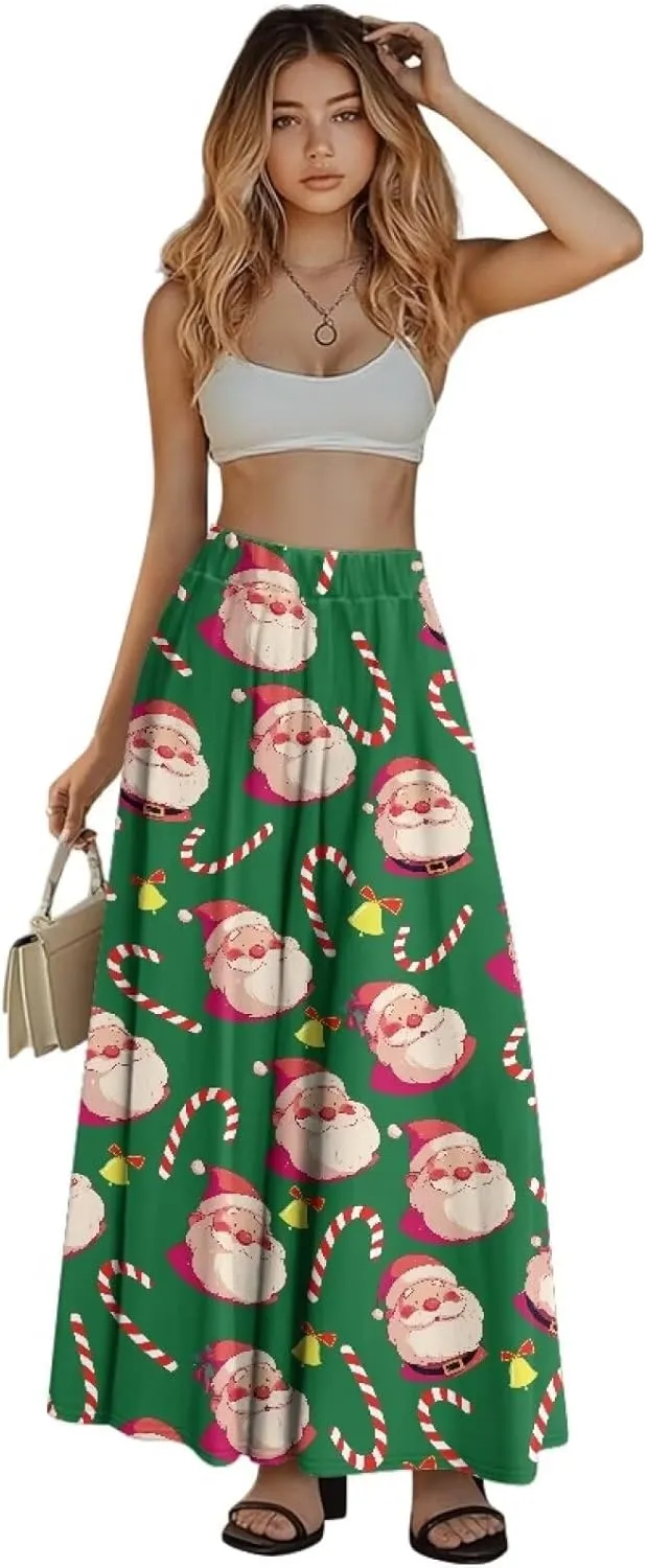 Women's Casual Flowy Maxi Skirt Long Skirts with Pockets Fashion Loose Flowy Swing Pleated Ankle Length Skirt
