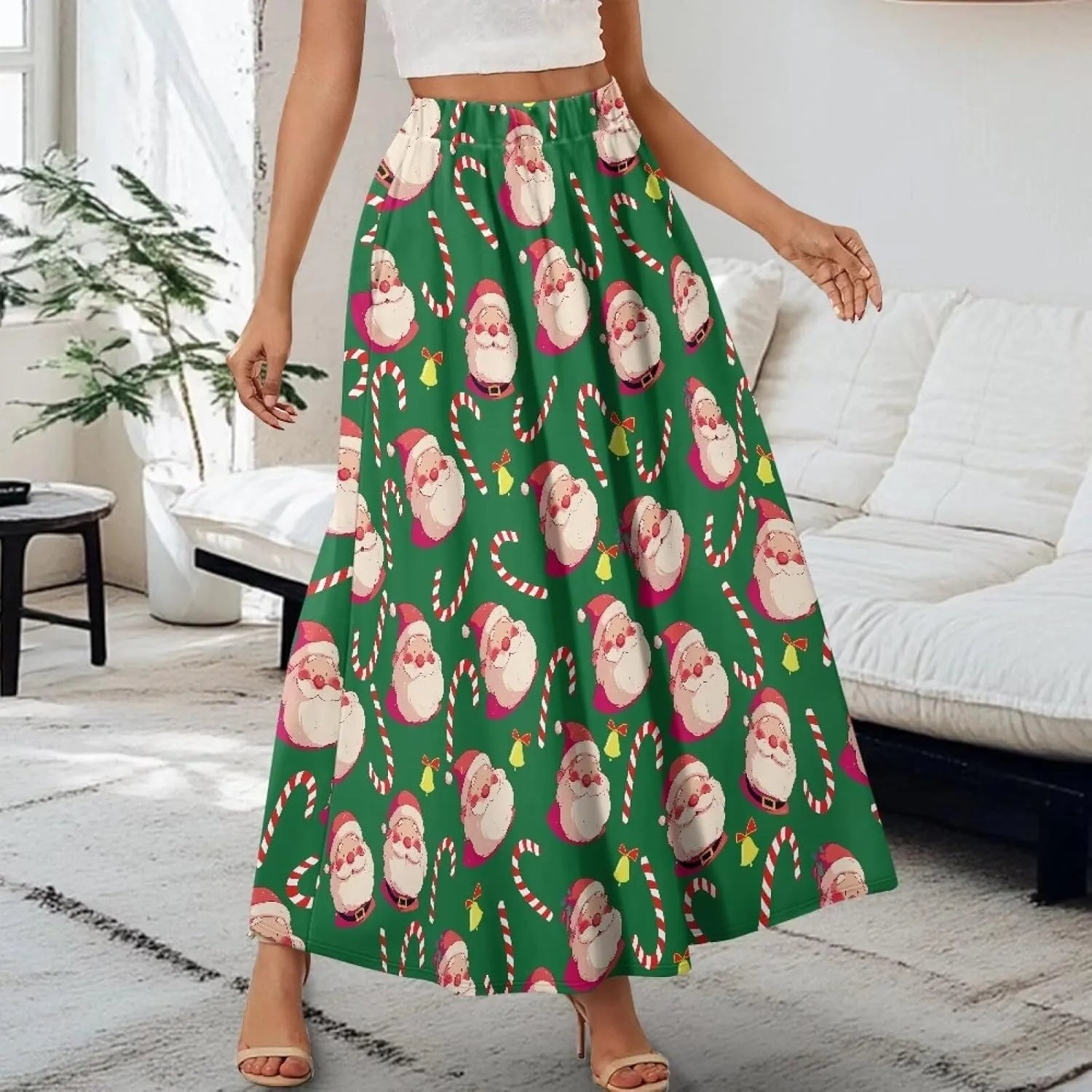 Women's Casual Flowy Maxi Skirt Long Skirts with Pockets Fashion Loose Flowy Swing Pleated Ankle Length Skirt