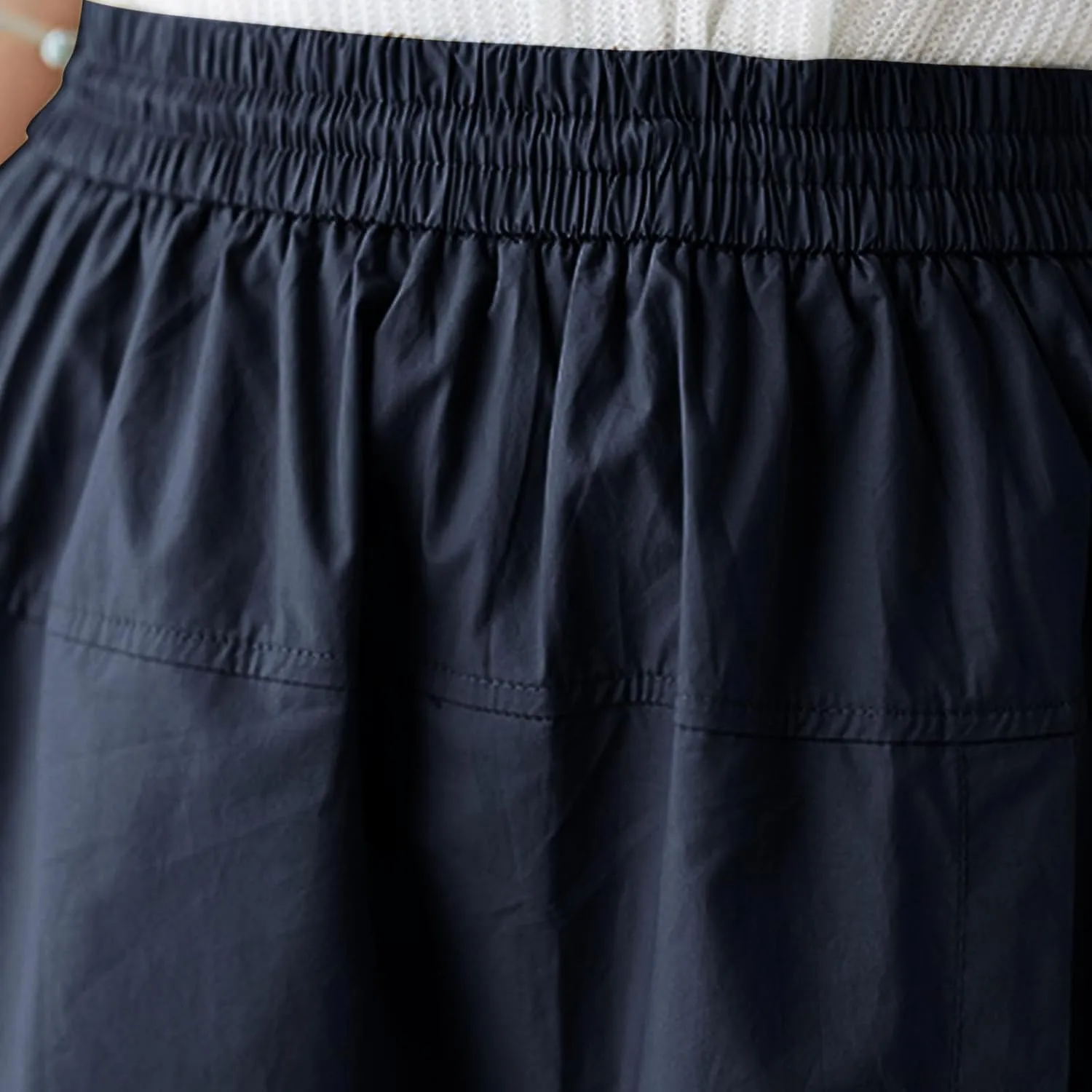 Women's Casual Skirt Plain Elastic Waist Peasant A-Line Midi Skirts Loose Fit Solid Color Maxi Skirt with Pockets