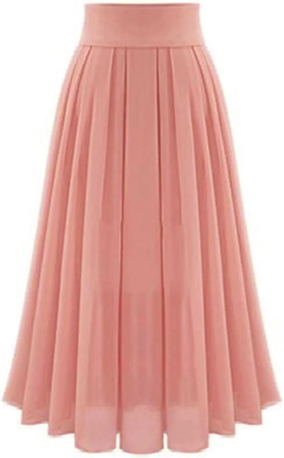 Women's Chiffon Skirts Elastic High Waist Tea Length Skirts Elegant Flowy A-line Ruffle Pleated Skirts Beachwear