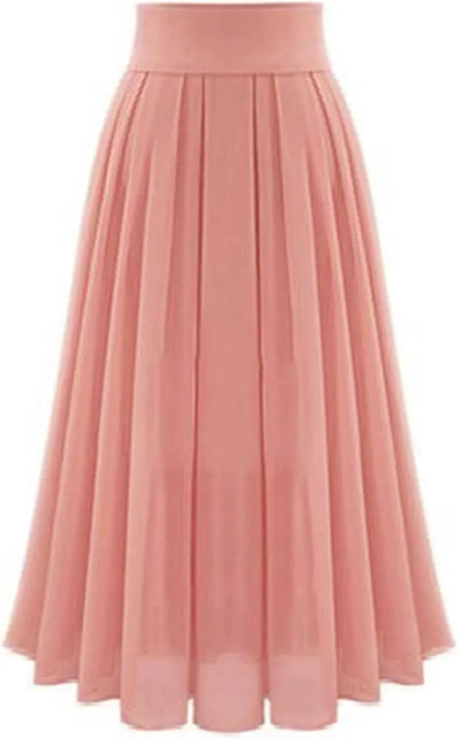 Women's Chiffon Skirts Elastic High Waist Tea Length Skirts Elegant Flowy A-line Ruffle Pleated Skirts Beachwear