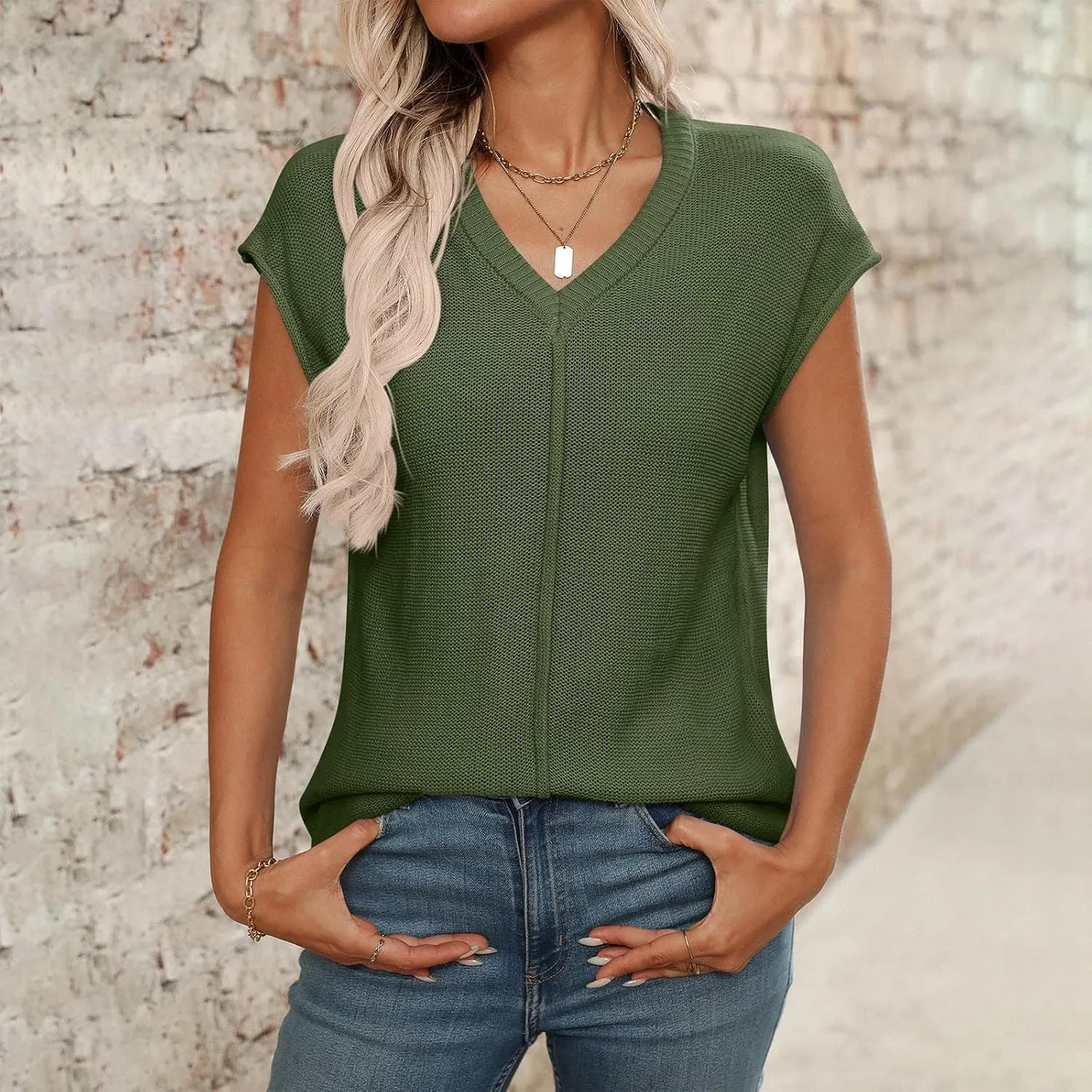 Womens Cotton Pullover Tops 2025 Summer Trendy Knit Cap Sleeve Sweater Vests Casual Loose Fit Lightweight Blouse