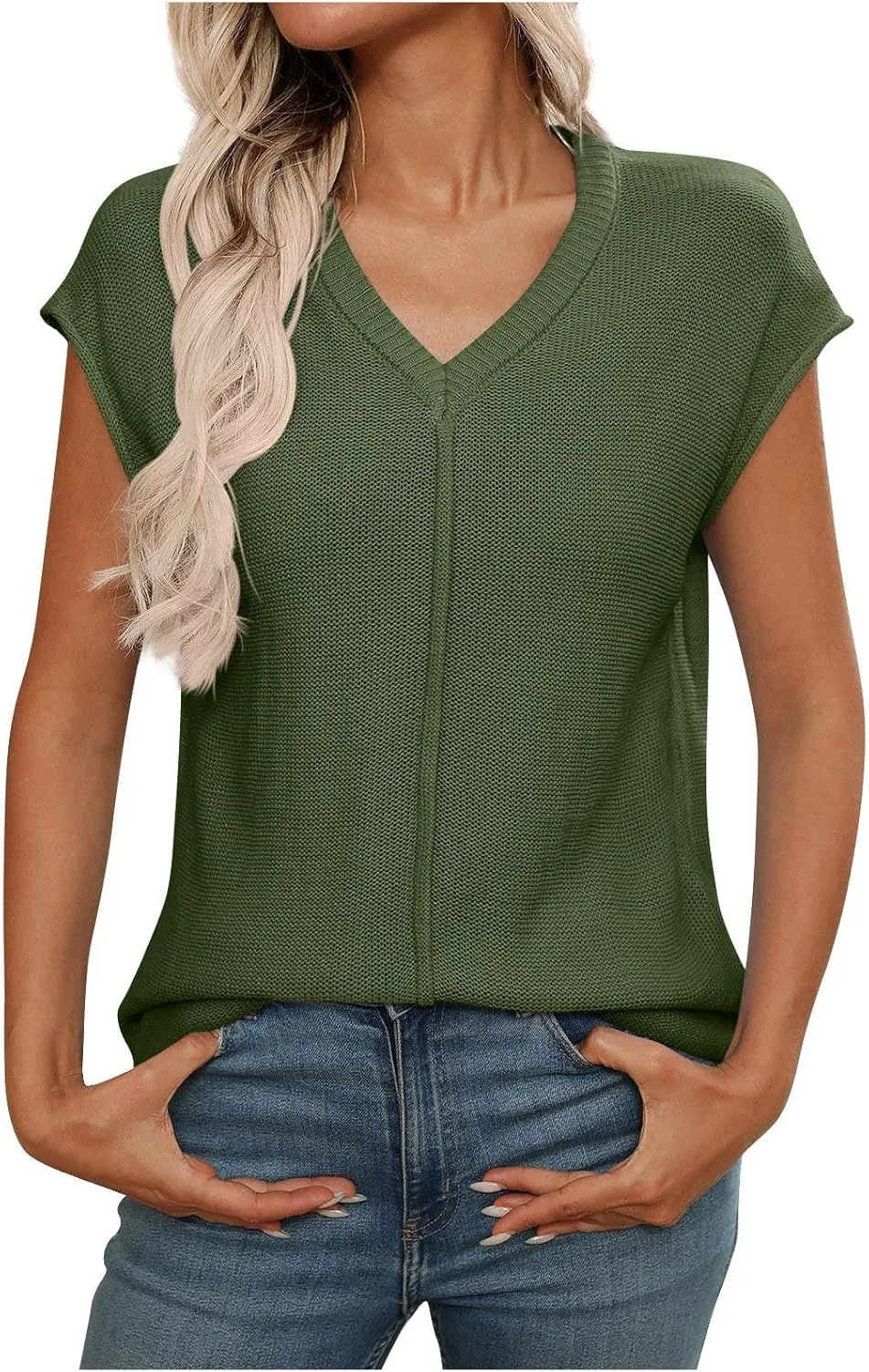 Womens Cotton Pullover Tops 2025 Summer Trendy Knit Cap Sleeve Sweater Vests Casual Loose Fit Lightweight Blouse