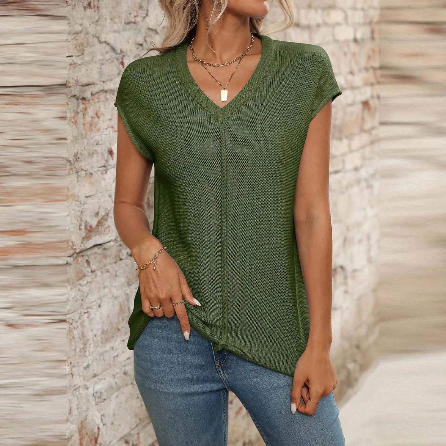 Womens Cotton Pullover Tops 2025 Summer Trendy Knit Cap Sleeve Sweater Vests Casual Loose Fit Lightweight Blouse