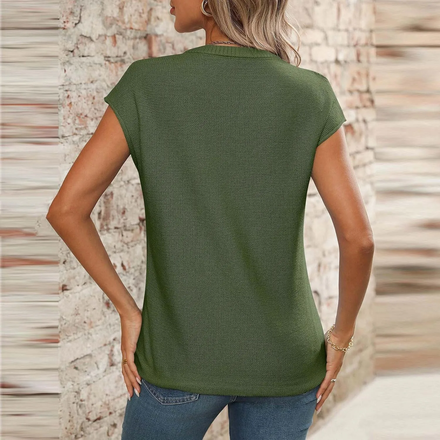 Womens Cotton Pullover Tops 2025 Summer Trendy Knit Cap Sleeve Sweater Vests Casual Loose Fit Lightweight Blouse
