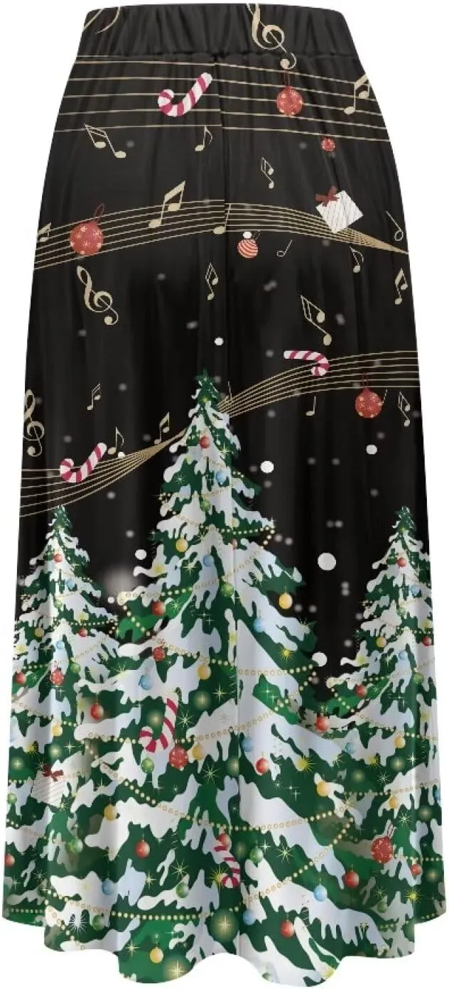 Women's Elastic High Waist Pleated Skirt Casual Long Skirts with Pockets Ankle Length Flowy Swing Party Skirt