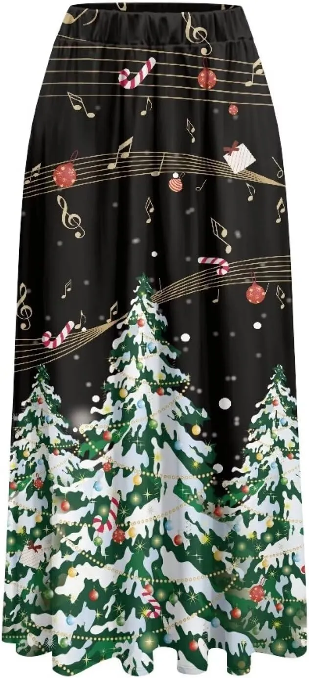 Women's Elastic High Waist Pleated Skirt Casual Long Skirts with Pockets Ankle Length Flowy Swing Party Skirt