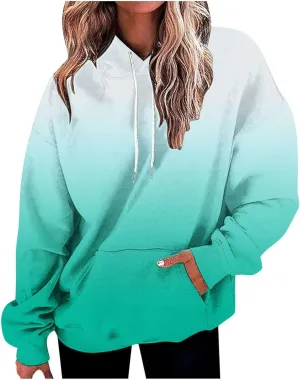 Womens Fall Fashion 2024 Trendy Oversized Hoodie Sweatshirts Gradient Color Casual Drawstring Hoodies