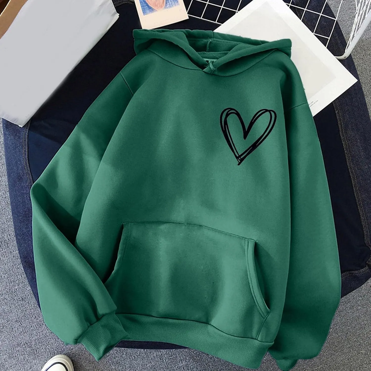 Womens Fashion Hoodies Sweatshirt Blouse Pullover Solid Color Hooded Long Sleeve Shirts Loose Fit Sweatshirt Tops