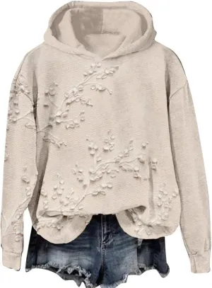 Women's Floral Lace Hoodie Oversized Pullover Sweatshirt Soft Casual Winter Fleece Hoodie Elegant Lace Lounge Top