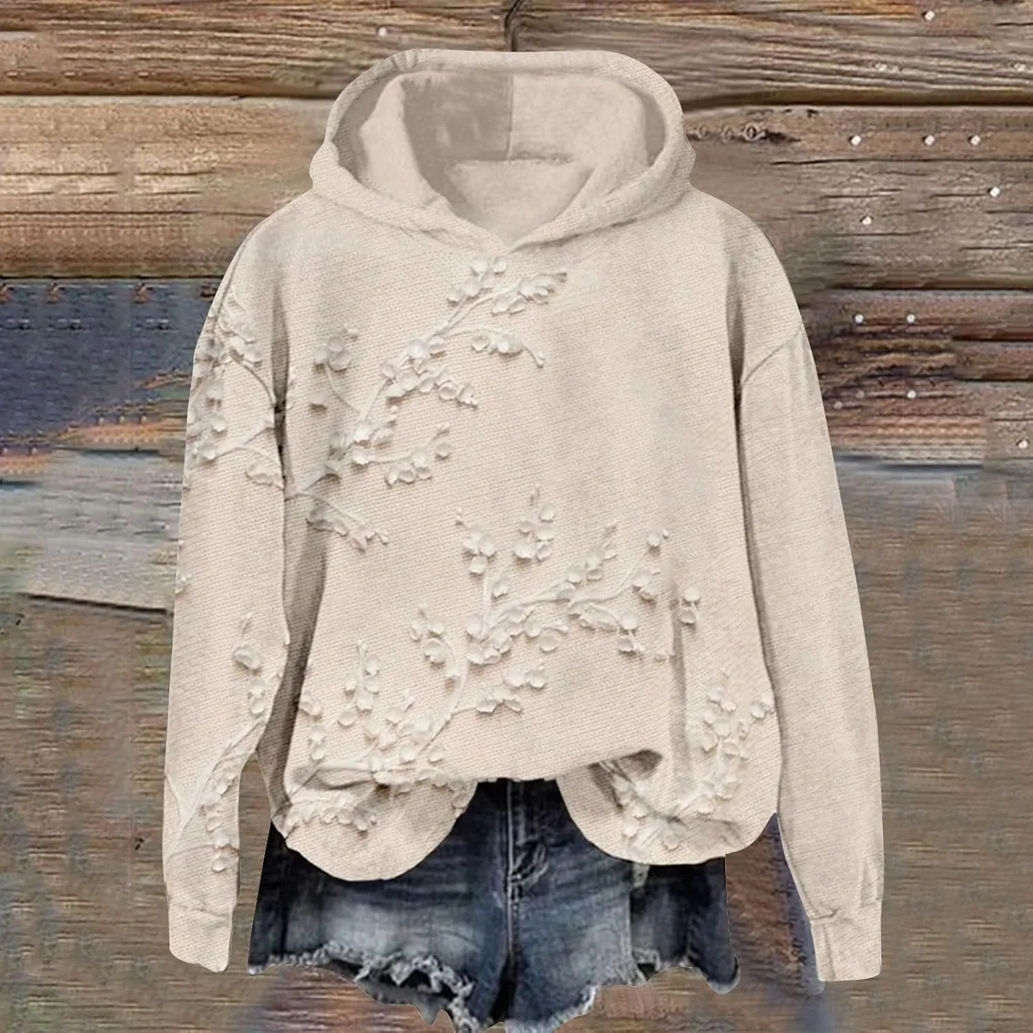 Women's Floral Lace Hoodie Oversized Pullover Sweatshirt Soft Casual Winter Fleece Hoodie Elegant Lace Lounge Top