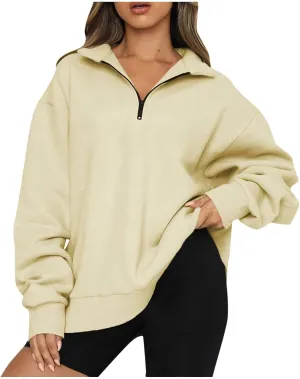 Womens Half Zip Pullover Oversized Sweatshirts Hoodies Fall Fashion Outfits 2024 Y2k Clothes